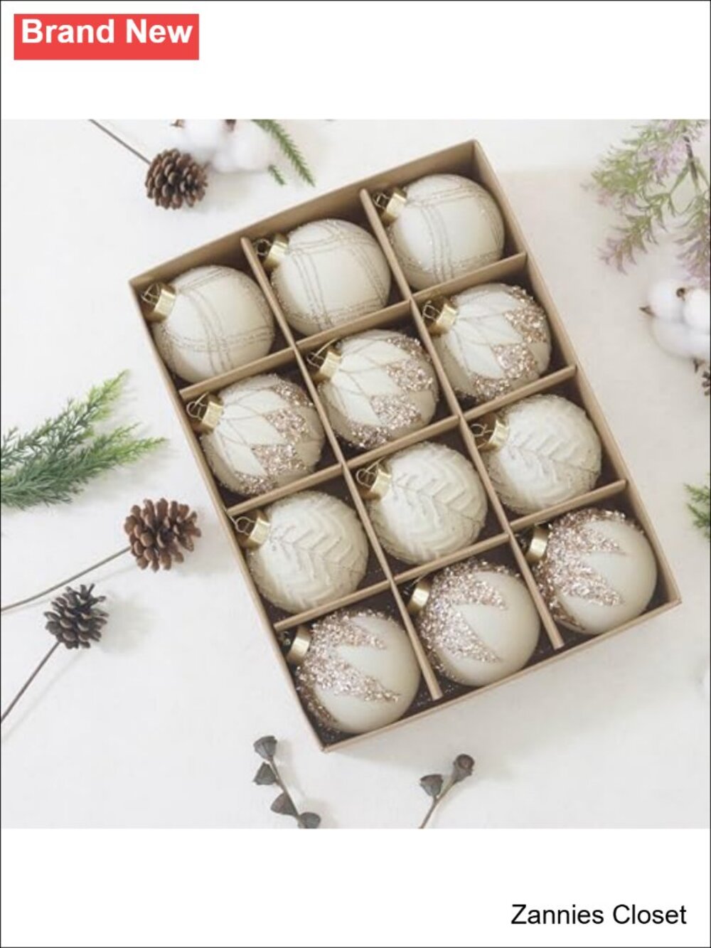 🎄 12pcs Velvet Christmas Tree Ornaments Flocked Ball Set Shatterproof Holiday